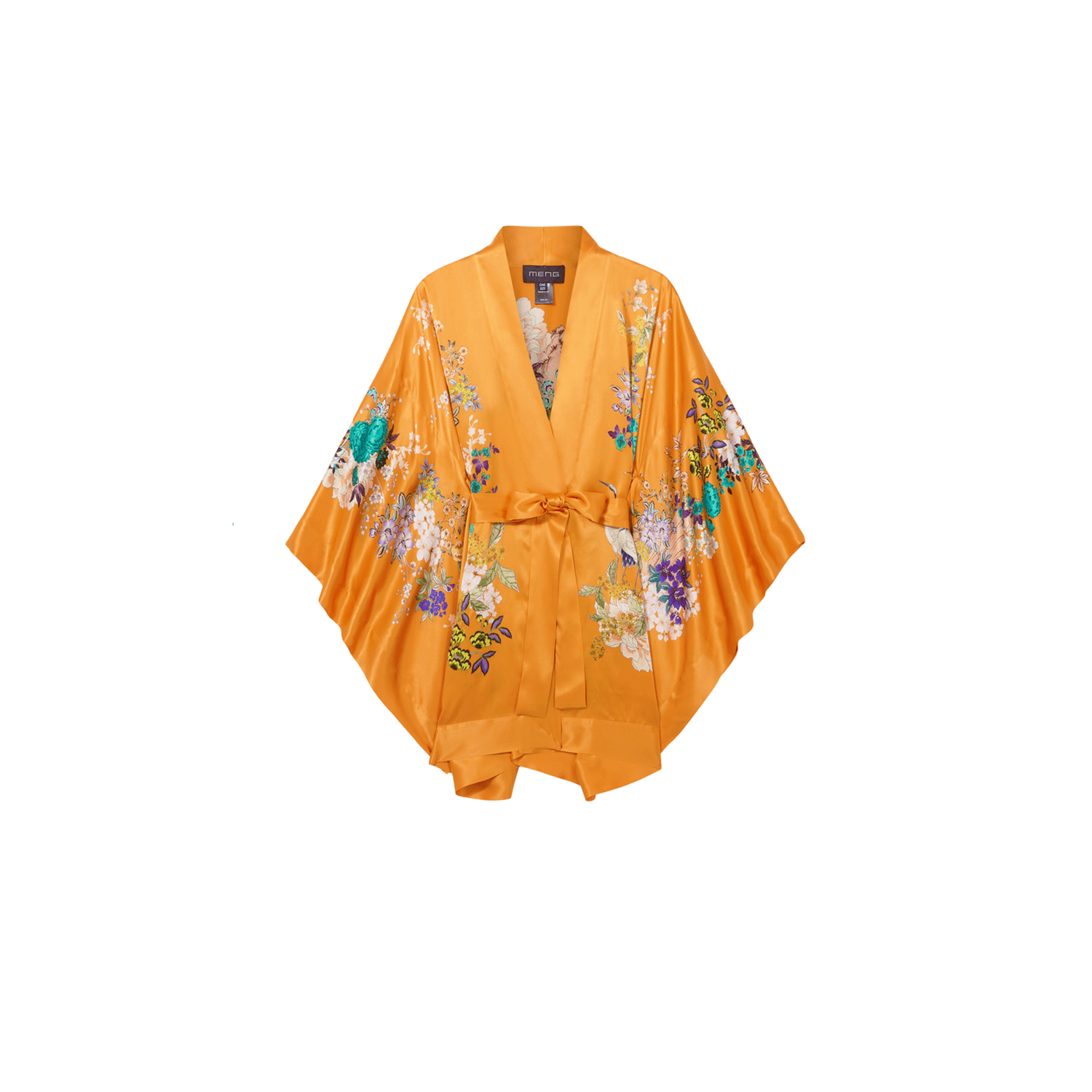 Orange Silk Satin Mystical Garden Short Kimono — MENG